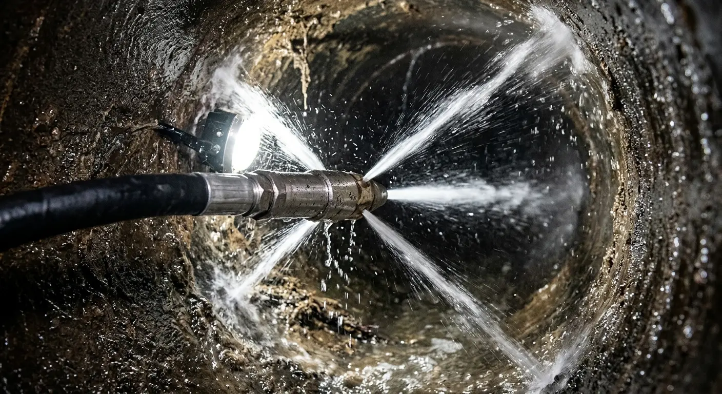 High-pressure hydro jetting nozzle cleaning sewer pipe for Storm Drain Cleaning in Chubbuck